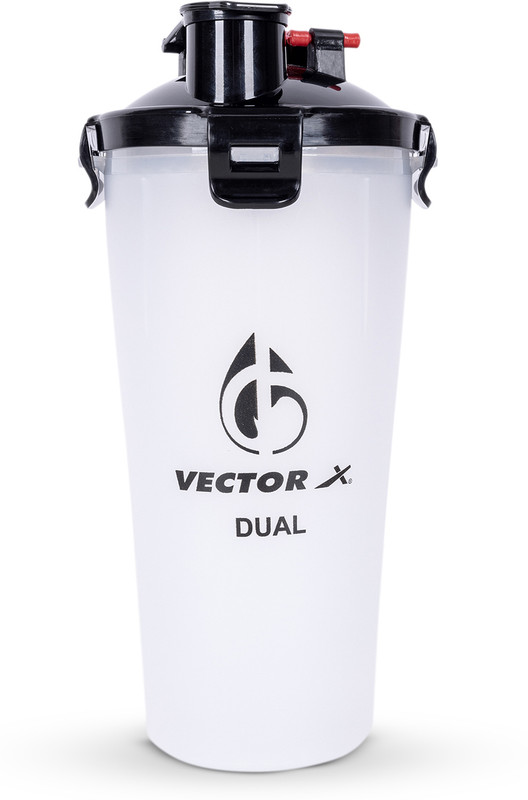VECTOR X Dual Shaker Bottle Protein Shake | Gym Shaker | Sipper Bottle |Leak Proof Shaker 700 ml Plastic Shaker(Pack of 1, White, Black)