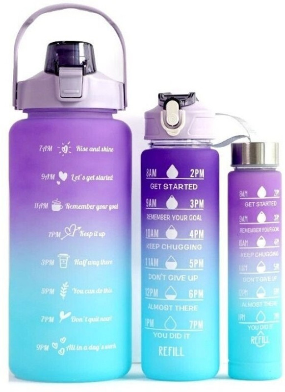 SAFFRONGIFTS Motivational Water Bottle (3Pc Set) 1Pc :- 2000ml 1Pc:-900ml , 1pc :-300ml 2000 ml Plastic Sipper(Pack of 3, Multicolor)