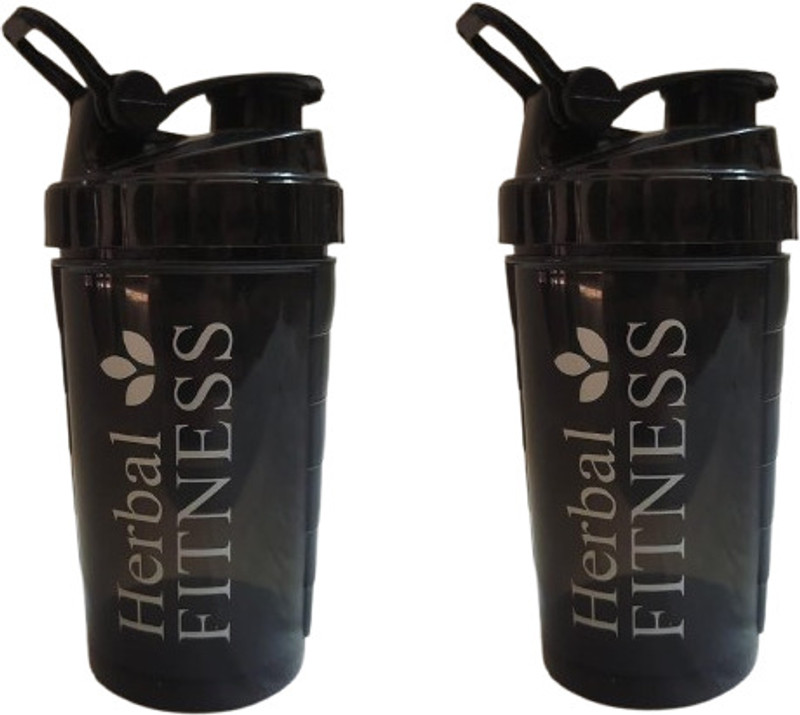Herbal Nutrition Life Plastic Protein Shaker Bottle | Leak-Proof & BPA-Free Gym Supplement Shaker 500 ml Plastic Shaker(Pack of 2, Black)