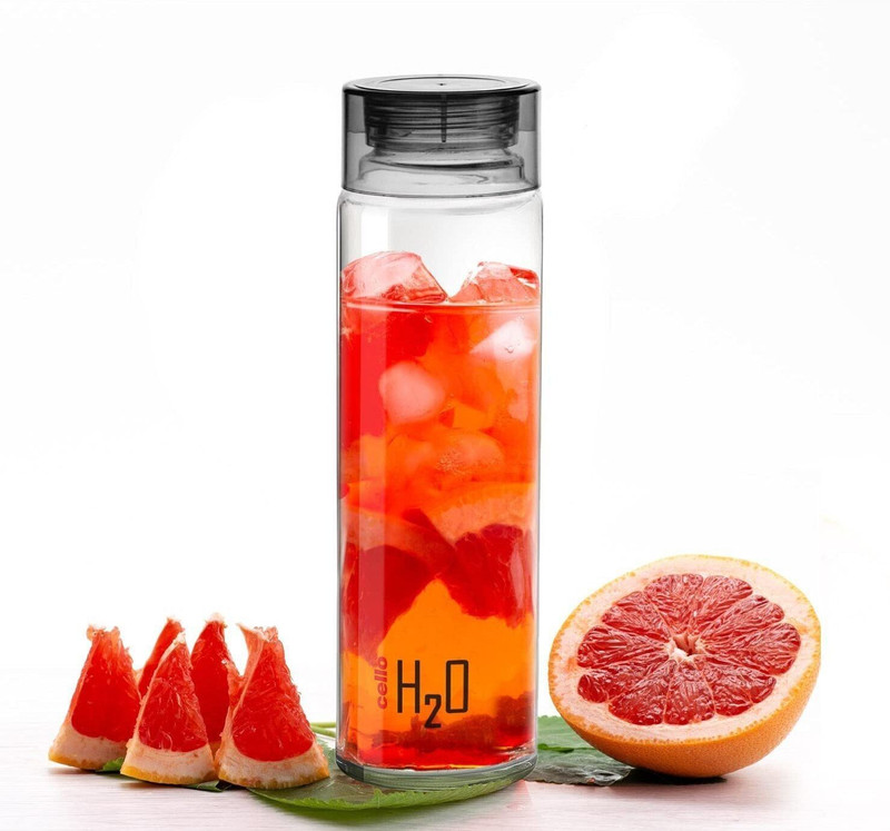 cello by cello H2O 1000 Glass Fridge Water with Plastic Cap|Light weight|Leak proof 920 ml Glass Bottle(Pack of 1, Grey)