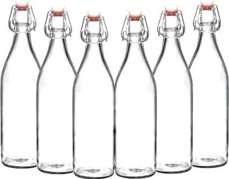 RK ONLINE SALES RK ONLINE Glass Water Juice 1000ml Bottle (Pack of 6,Clear White Glass) 1000 ml Glass Bottle(Pack of 6, White)