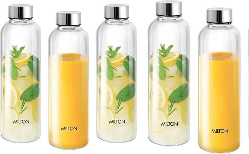 MILTON Costa 1000 Pet(Plastic) water bottle 1 ltr each with Stainless Steel Lid 1000 ml PET Bottle(Pack of 5, Clear)