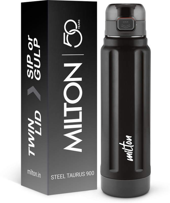 MILTON Taurus 900 Steel Thermoware Inner Stainless Steel Water Bottle 665 ml Black 665 ml Plastic Bottle(Pack of 1, Black)