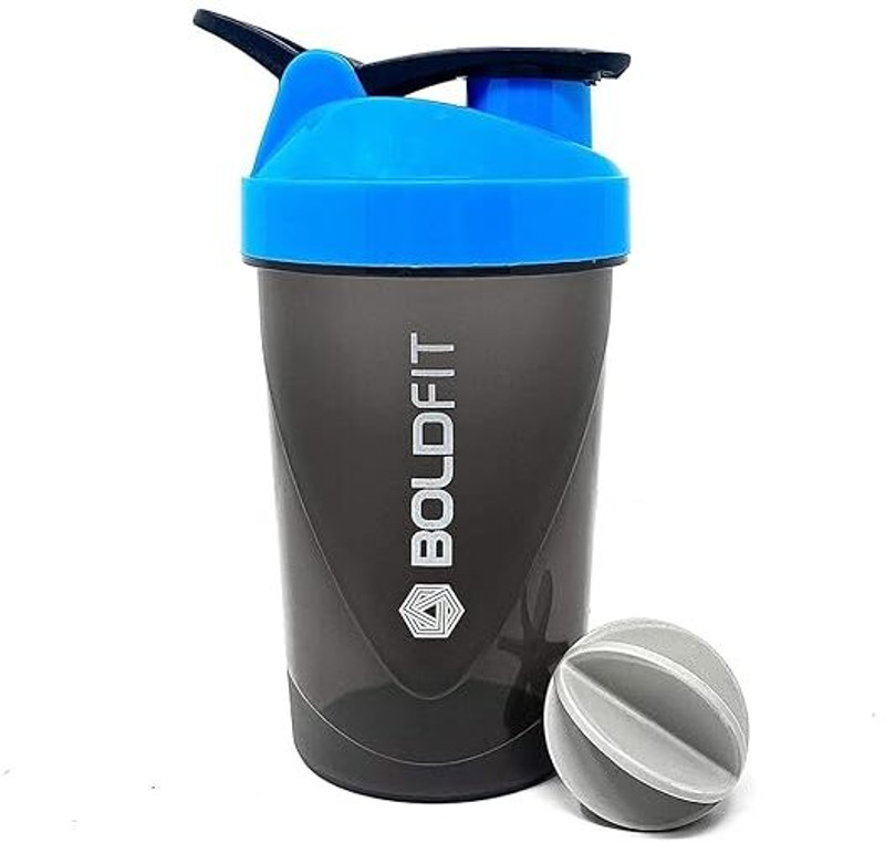 BOLDFIT Shaker Bottle For Protein Shake-Gym Sipper Bottle For Men & Women 500ml Leak Proof 500 ml Plastic Shaker(Pack of 1, Grey, Blue)