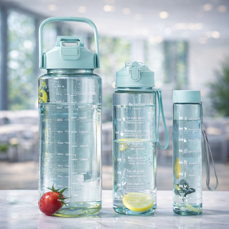 RoyalTreat Motivational Water Bottle Set(2000ml,900ml,300ml) Gym, School & Travel Bottles 3200 ml Plastic Sipper(Pack of 3, Multicolor)