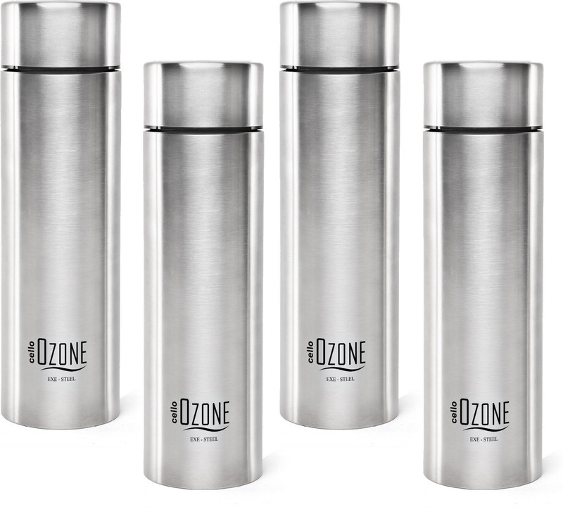 cello Ozone ISI Certified Single Wall Leakproof & Rustproof 1000 ml Stainless Steel Bottle(Pack of 4, Silver)