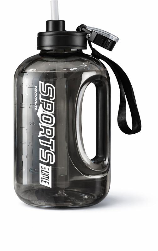 DRINKEND Sports Water Bottle with Straw | BPA Free Gym Bottle | Leakproof Flip Cap 1800 ml Plastic Sipper(Pack of 1, Black)
