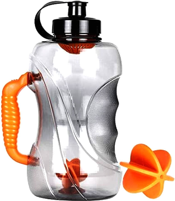 WOYR Premium 1.5L Sports Plastic Gallon Bottle|Gym Bottle|Sipper with strainer &mixer 1500 ml Plastic Sipper(Pack of 1, Orange)