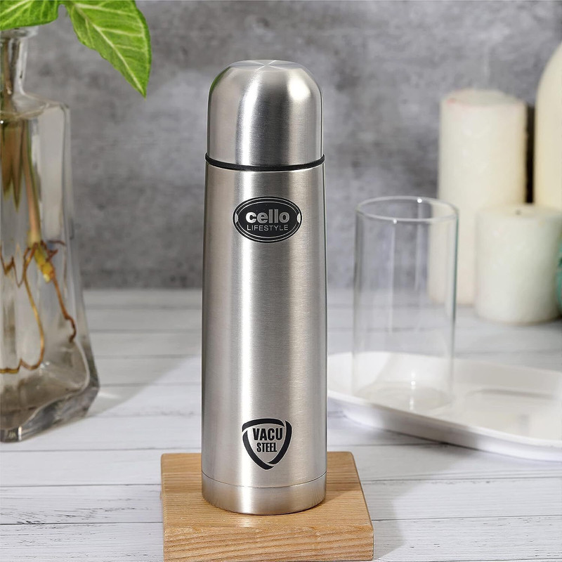 cello Flip Style with Jacket Stainless 1000 ml Steel Flask(Pack of 1, Silver, Black)