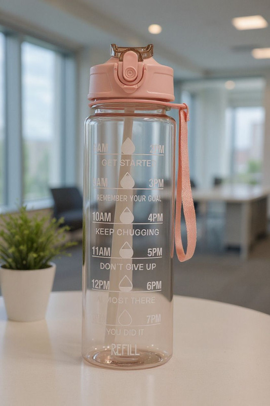 Vabanika Transparent Motivational Bottle 1000 ml Plastic Sipper(Pack of 1, Pink)