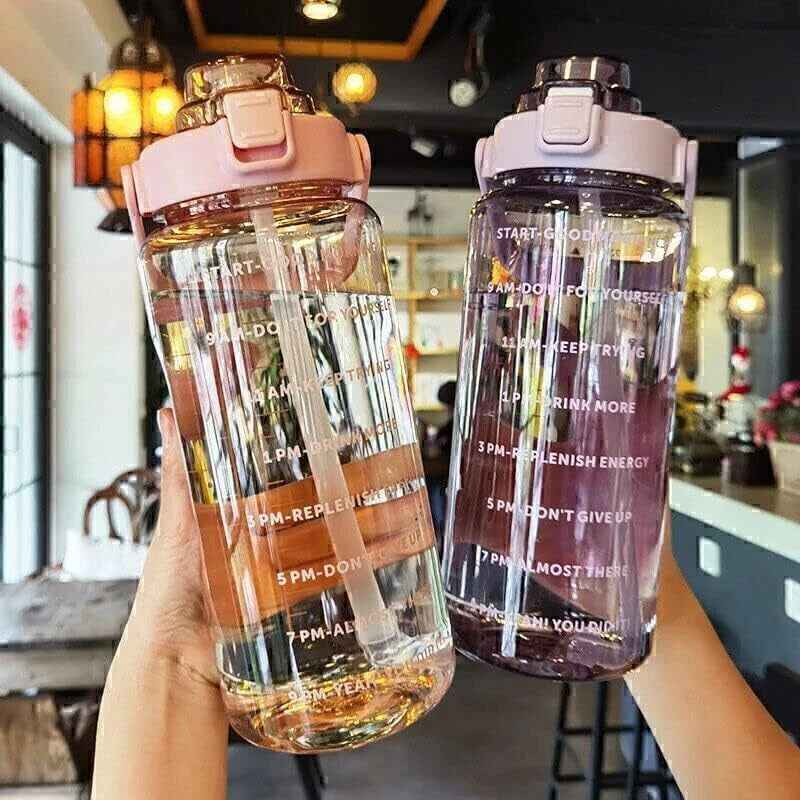 VSELL 2 litre motivational water bottle with straw, water bottles for Gym,Outdoor,home 2000 ml Plastic, Silicone Bottle(Pack of 1, Multicolor)
