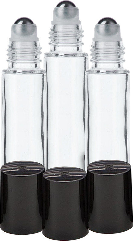 nsb herbals Empty Clear Glass Roll On Bottles for Essential Oil, Perfume, Lip Balm, Aroma 10 ml Glass Bottle(Pack of 3, Clear, Black)