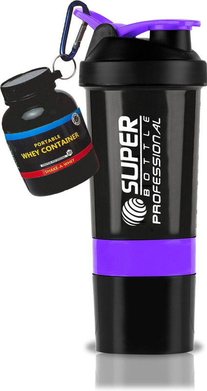 COOL INDIANS Combo Of Protein Shaker Bottle With Whey Bottle for gym with Extra Compartment 500 ml Plastic Shaker(Pack of 2, Purple)