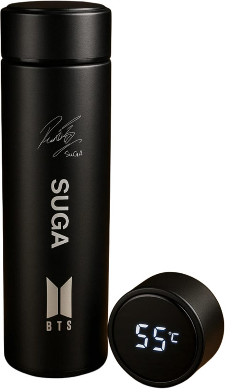 CROFIT BTS SUGA Smart LED Temperature Display Hot & Cold Water Bottle 500 ml Flask 500 ml Steel Bottle(Pack of 1, Black)