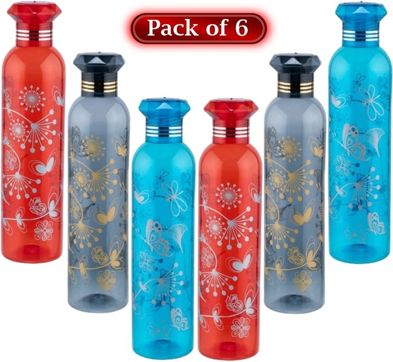 Stysol Design Plastic Fridge,office,Home Water Bottle 1000 ml Bottle 1000 ml Plastic Bottle(Pack of 6, Black)