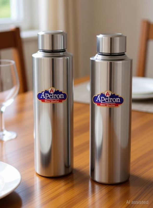 Apeiron Stainless Steel Fridge Water Bottle Silver (Pack of 2) 1000 ml Steel Bottle(Pack of 2, Silver)