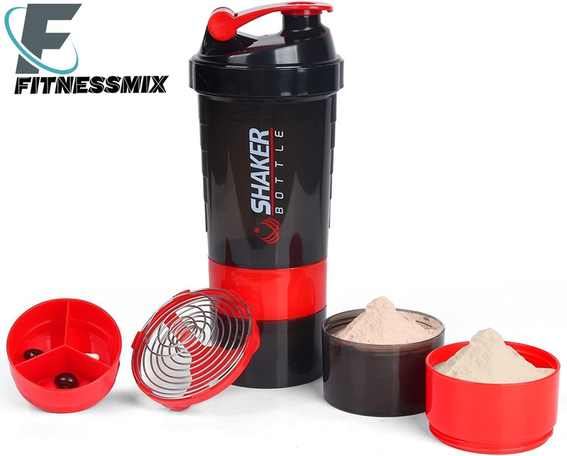 fitnessmix Shaker Spider 500 ml Bottle with 2 Compartments for Gym and Sports 500 ml Plastic Shaker(Pack of 1, Multicolor)