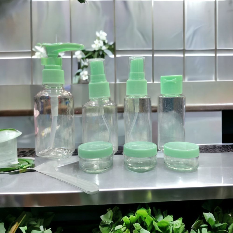 feelhigh Empty Refillable Reusable Bottle with Travel Pouch 30 ml Plastic Spray Bottle(Pack of 9, Green)
