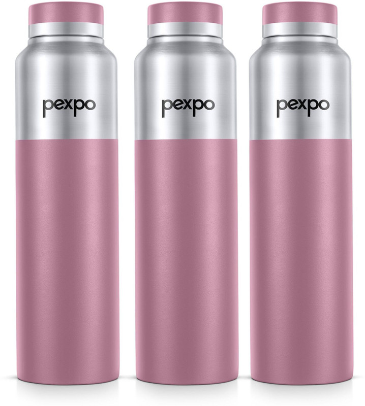 pexpo Crown Dual-Tone Sports and Hiking Stainless Steel Water Bottle 950 ml Steel Bottle(Pack of 2, Silver, Green)