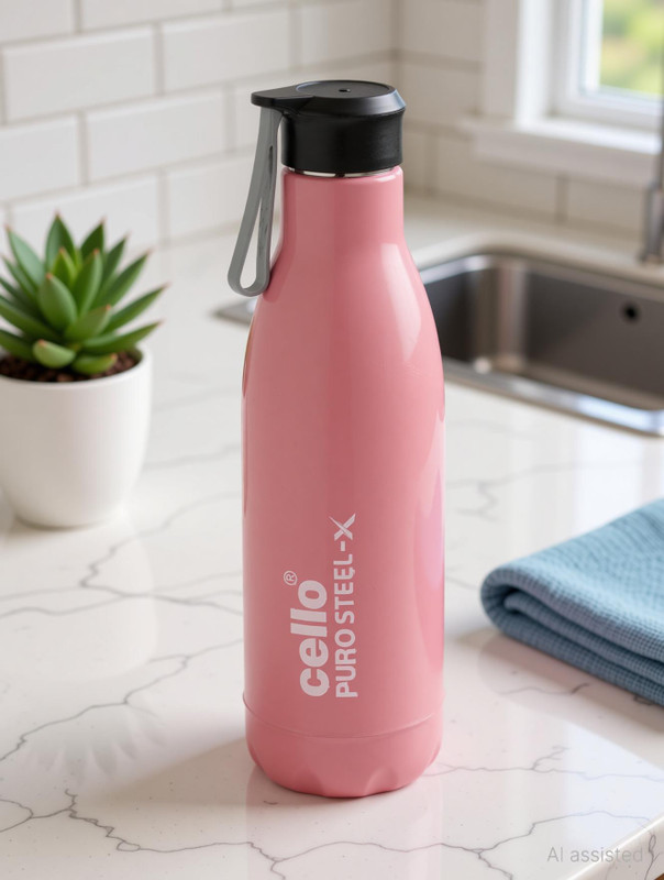cello Puro Steel-X Neo 900 Insulated Inner Steel Outer Plastic Water Bottle, 700 ml Steel, Plastic Bottle(Pack of 1, Pink)