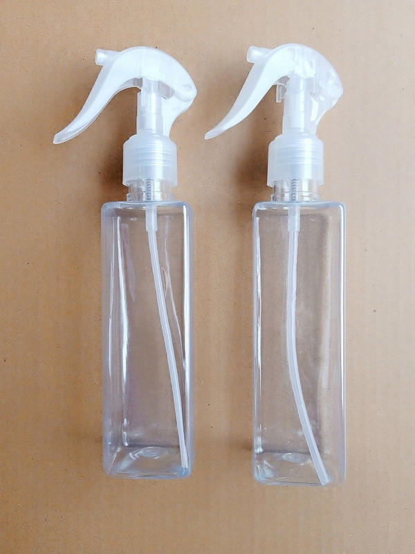 PSA Store Refillable 200ml Transparent Bottle White Gun Mist Spray 200 ml PET Spray Bottle(Pack of 2, Clear)