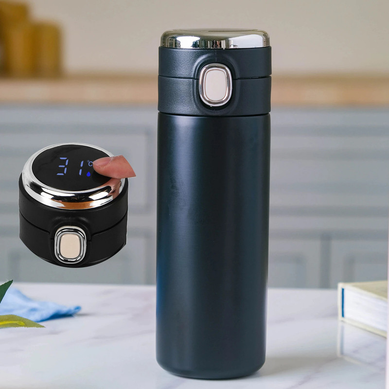 Iktu Vacuum Insulated Water Bottle LED Temperature Display S304 Stainless Steel Flask 420 ml Steel Flask(Pack of 1, Black)
