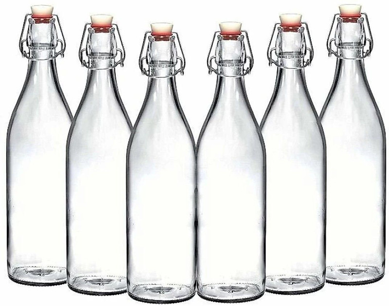 pundhir pu-Glass Refrigerator bottle 1000 ml Glass Bottle(Pack of 6, White)