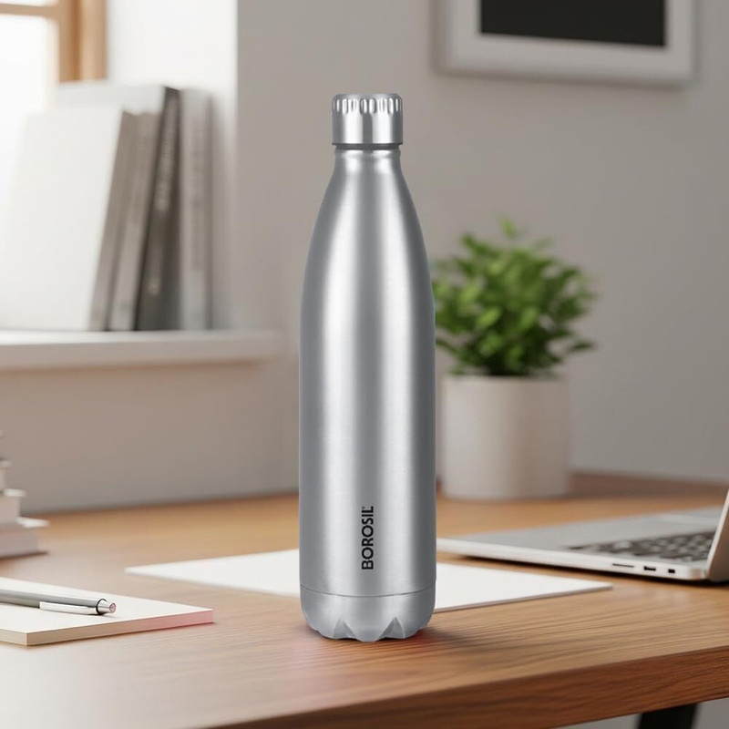 BOROSIL Bolt 500ml Steel Bottle 24 Hours Hot & Cold Double Wall Vaccum Insulated Flask 500 ml Stainless Steel Bottle(Pack of 1, Steel/Chrome)