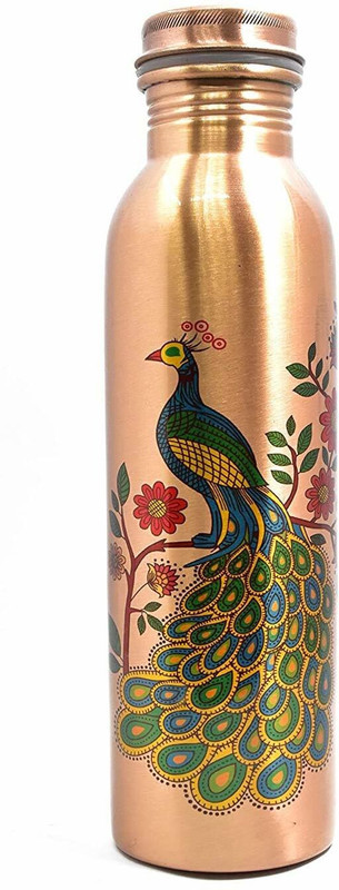 COPPERTOWN Bottles for Water 1 Litre New Design Lacquer Coated Beautiful Peacock Print 1000 ml Copper Bottle(Pack of 1, Copper)