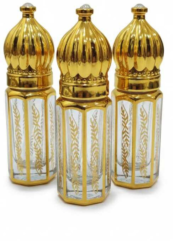 Hazee and Harry 3 ml Luxury Crown Top Attar Bottle (Empty) 3 ml Glass Spray Bottle(Pack of 3, Gold)