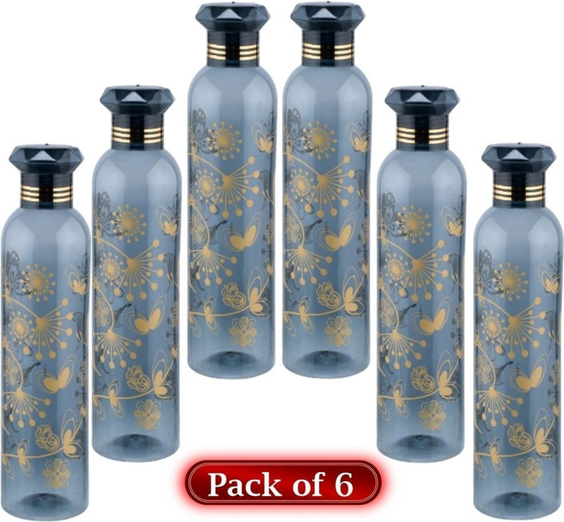 Flipkart SmartBuy Design Plastic Fridge,office,Home Water Bottle 1000 ml Bottle 1000 ml Plastic Bottle(Pack of 6, Black)