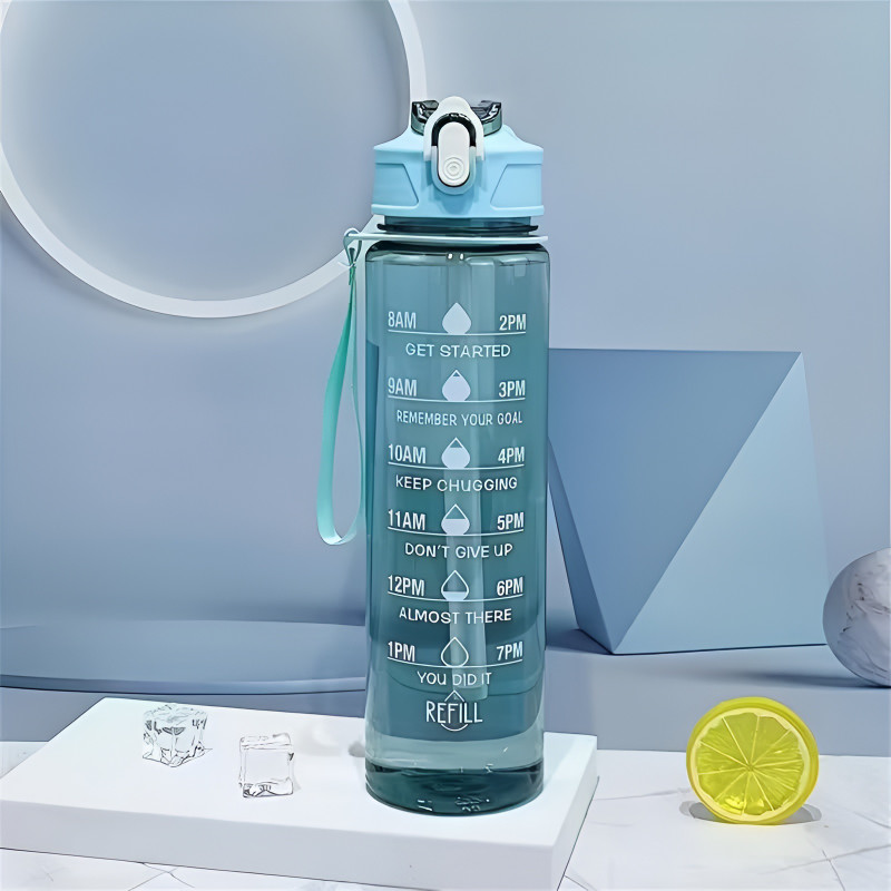 SOBEYS 900 ML Transparent Motivational leakproof BPA Free marker gym water bottle 900 ml Plastic Sipper(Pack of 1, Green)
