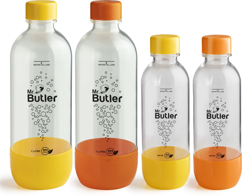 Mr. Butler Mr Butler 1L, 500ml, PET Bottle Combo 1 L & 0.5 PET Bottle(Pack of 4, Orange, Yellow)
