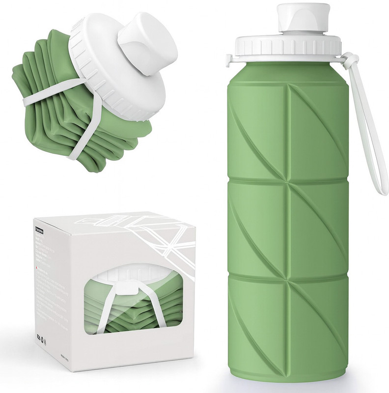Jmax Collapsible Silicone Foldable Water Bottle 600 ml Silicone Bottle(Pack of 1, Green)