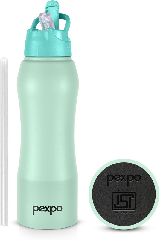 Go24 Belly Stainless Steel Water Bottle with Straw Lid Sipper Cap 1000 ml Steel Bottle(Pack of 1, Green)