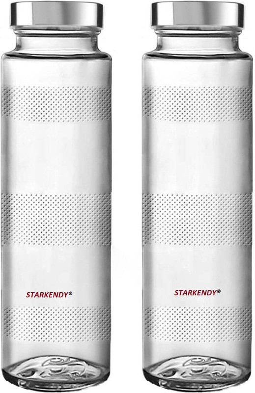 STARKENDY Air Tight Glass Water Bottle juice Drinking Fridge Bottles Steel Lid 750 ml Glass Bottle(Pack of 2, Clear, Black)