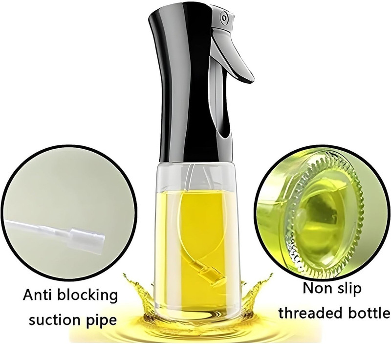 avnish Olive Oil Sprayer for Air Fryer Oil Spritzer Oil Dispenser Bottle Spray Mister 210 ml Glass Spray Bottle(Pack of 1, Black)
