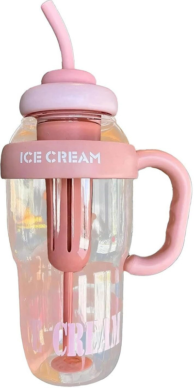 SHOPLIXA 1300ML Fruit Infuser Detox Ice Cream Theme Sipper Bottle with Straw & Handle | Plastic Bottle Stopper(Multicolor)
