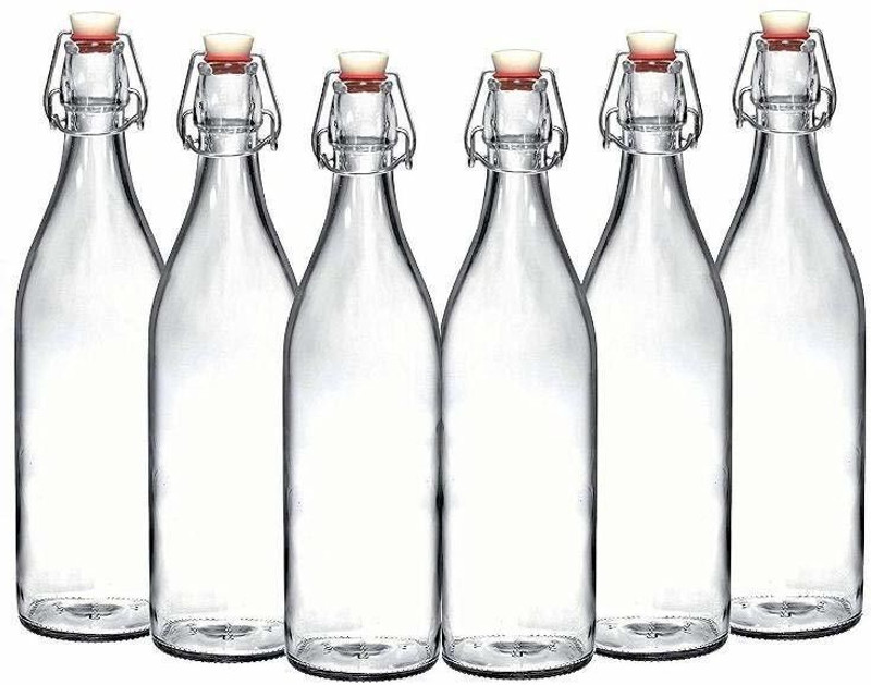 Goldstar Glass water Bottle Pack of 6 1000 ml Glass Bottle(Pack of 6, Clear)