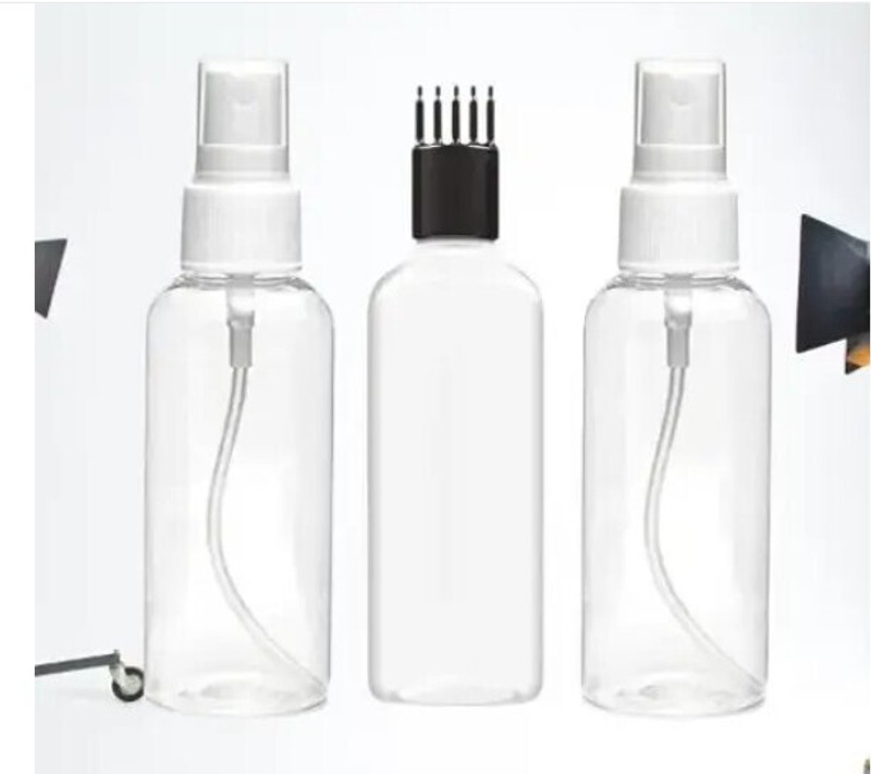 EverGlam 3pcs 100ml Empty bottles with 2 spray pumps and 1 hair comb applicator bottles 300 ml PET Spray Bottle(Pack of 3, Black, White)