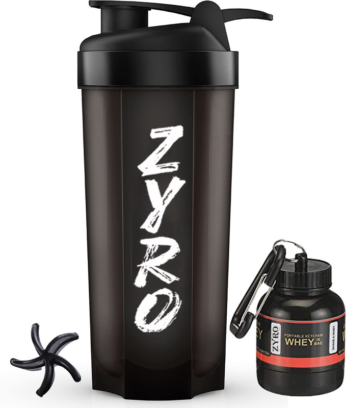 ZYRO Protein Funnel & Gym Shaker For Protein Shake Blender Mixer Bottle for Protein 700 ml Plastic Shaker(Pack of 2, Black)