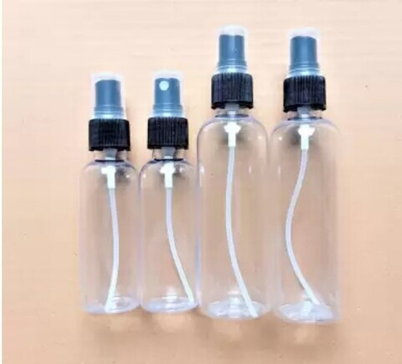 PSA Store Refillable Combo 50ml-100ml Bottle Black Mist Spray (50ml-2nos, 100ml-2nos)_8 100 ml Plastic Spray Bottle(Pack of 8, Clear)
