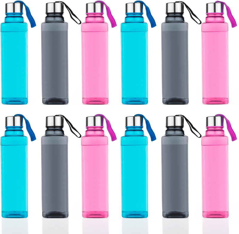 Lion Lender Customers 1st Choice Steel Cap Water bottle Set For Fridge,Office,Gym 1000 ml Plastic Bottle(Pack of 12, Multicolor)