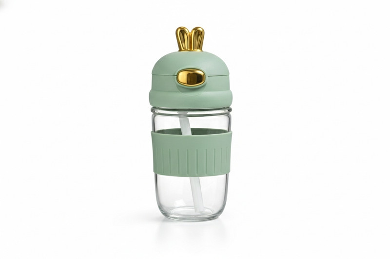 Shri Seth Sanwariya Collection Rabbit Glass Straw Bottle – 300 ml 300 ml Borosilicate Glass Sipper(Pack of 1, Light Green)