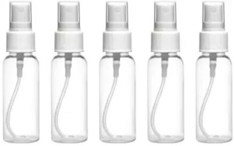 EverGlam 30ml Empty Plastic Transparent Refillable Fine Mist Spray Bottle 150 ml PET Spray Bottle(Pack of 5, White, White)