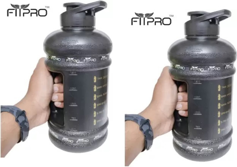 Fitpro GYM WATER GALLON PROTEIN SHAKER HYDRA SPORTS BOTTLE/WATER JUG BOTTLE BLACK 2200 ml Plastic Shaker(Pack of 2, Black)