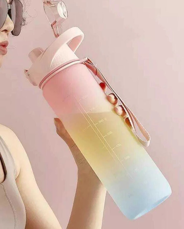 Zubix Unbreakable Plastic Water Bottle 1 L with Motivational 1000 ml Plastic Sipper(Pack of 1, Multicolor)