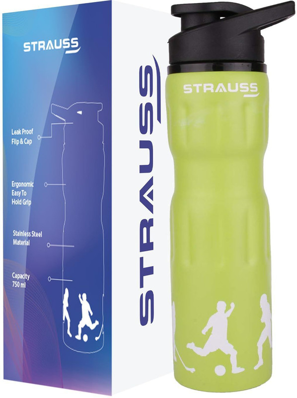 Strauss Stainless Steel Water Bottle | Gym Shaker Bottle | Sipper Bottle | Gym Bottle 750 ml Steel Shaker(Pack of 1, Black)