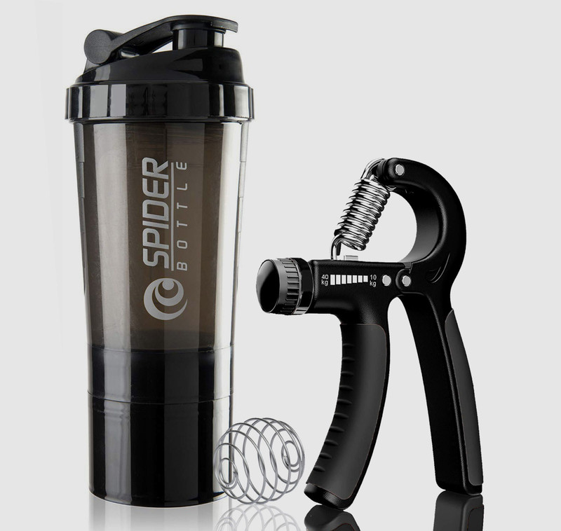 COOL INDIANS Exclusive Quality 500ml Gym Protein Shaker With Hand Exercise Grip/Gripper. 500 ml Plastic Shaker(Pack of 2, Black)