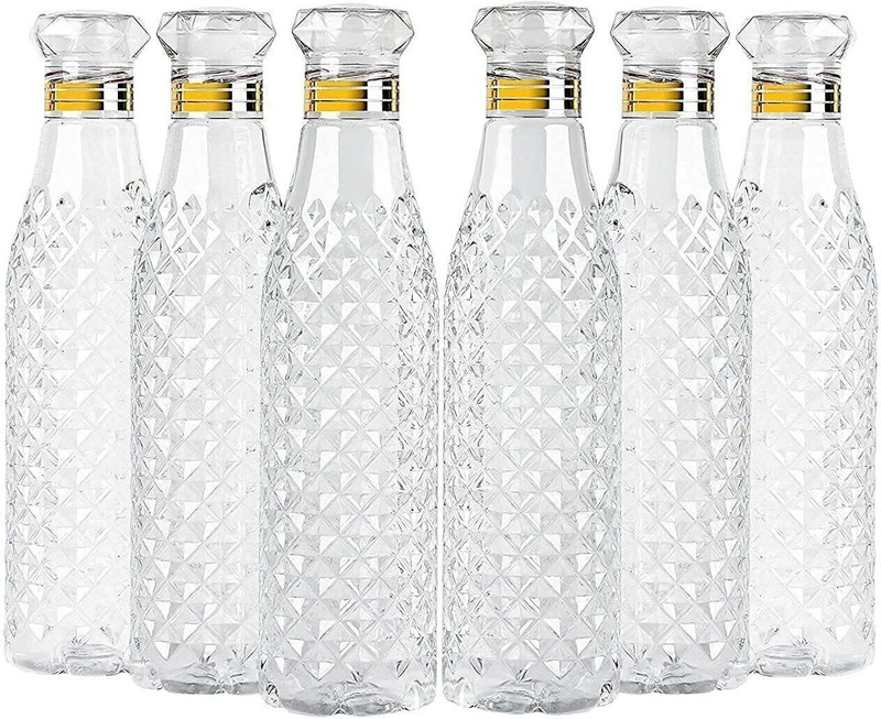 JLR Enterprise Plastic Fridge Water Bottle Set Of 6, Crystal Diamond Texture Design 1000 ml PET Bottle(Pack of 6, Clear)
